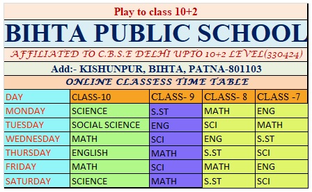 Online Classes  time Table